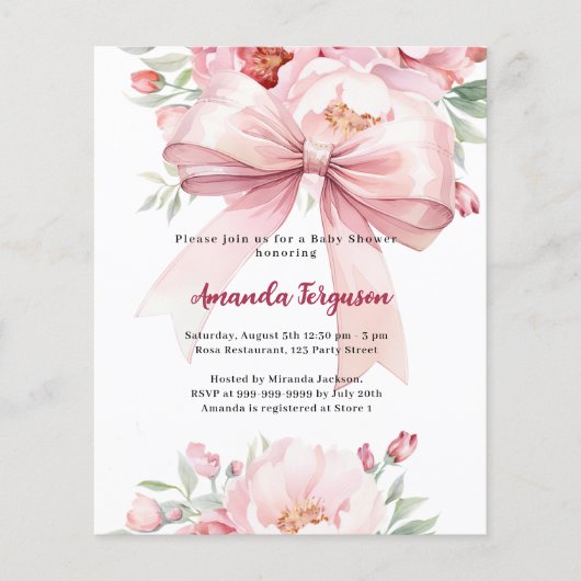 Rosa Bugflorchen Mädchen Dusche Einladung (Vorderseite)