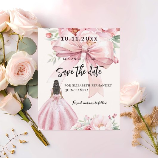 Rosa Bugkleid Quinceanera Save the Date Flyer