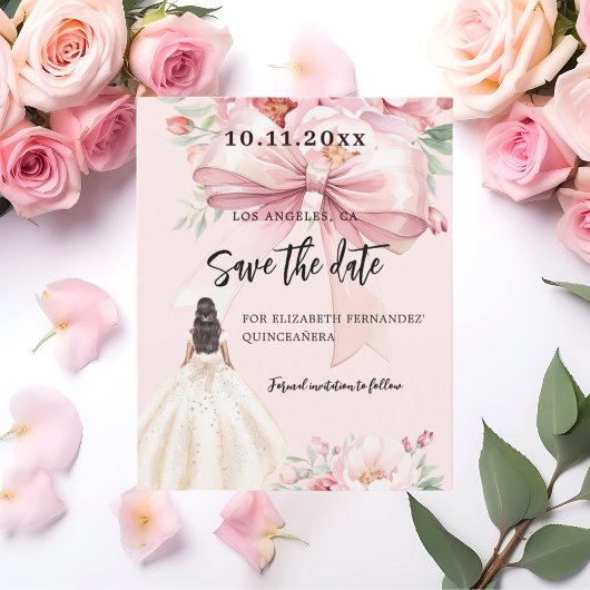 Rosa Bugkleid Quinceanera Save the Date Flyer