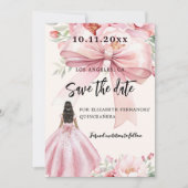 Rosa Bugkleid Quinceanera Save the Date Karte (Vorderseite)