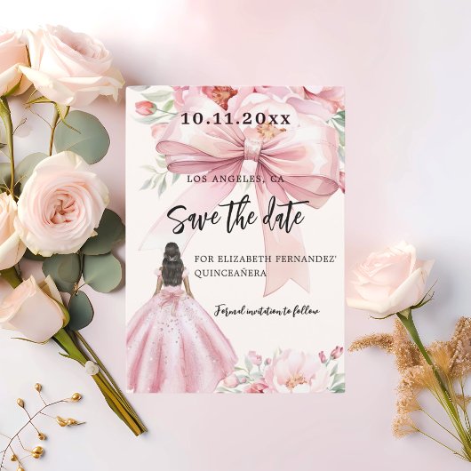 Rosa Bugkleid Quinceanera Save the Date Karte