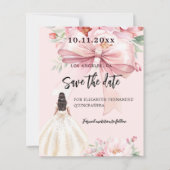 Rosa Bugkleid Quinceanera Save the Date Karte (Vorderseite)