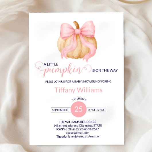 Rosa Bugkürbis Babydusche minimalistisch Einladung