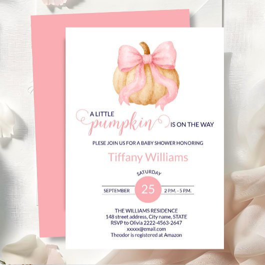 Rosa Bugkürbis Babydusche minimalistisch Einladung