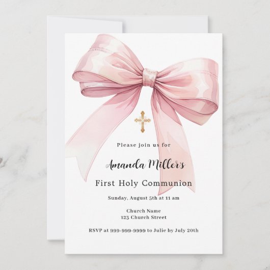 Rosa Bugmädchen Erste Kommune Einladung (Vorderseite)