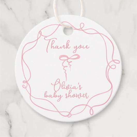 Rosa Bugwavy Rahmen elegante Dusche Mädchen danke Geschenkanhänger (Vorderseite)