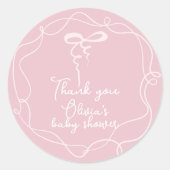 Rosa Bugwavy Rahmen elegante Dusche Mädchen danke Runder Aufkleber (Vorderseite)