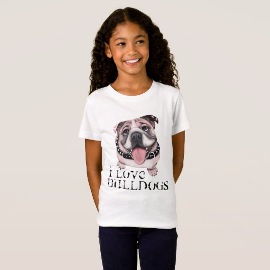 Rosa Bulldoggen-Mädchen-Shirt T-Shirt (Vorne ganz)