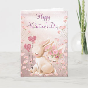 Rosa Bunnies Liebe Valentinstag Karte
