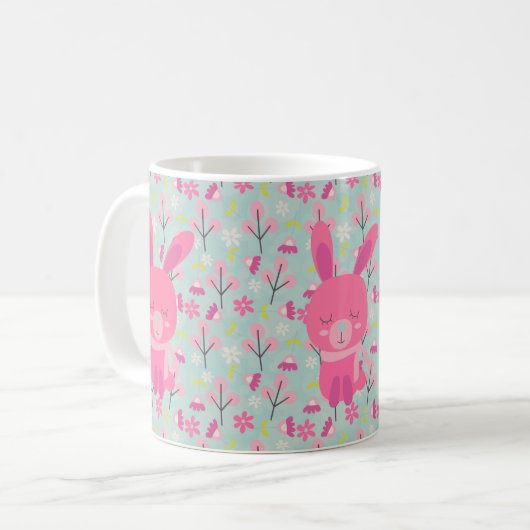 Rosa Bunnies und Blume Kaffeetasse (Vorderseite Links)