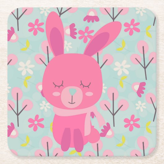Rosa Bunnies und Blume Rechteckiger Pappuntersetzer (Vorderseite)