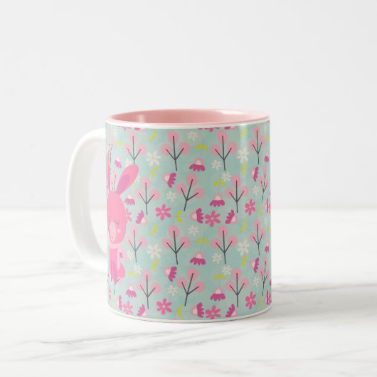 Rosa Bunnies und Blume Zweifarbige Tasse (Vorderseite Links)