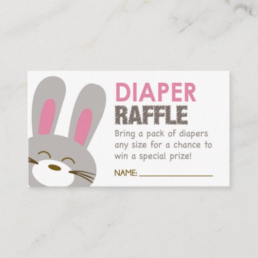 Rosa Bunny Diaper Raffel Ticket Begleitkarte (Vorderseite)