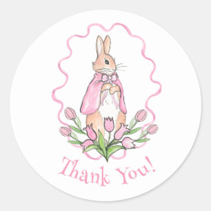 Rosa Bunny Kaninchen Tier Thema Baby Shower Runder Aufkleber