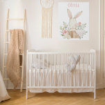 Rosa Bunny Rabbit Personalisiert Name Kinderzimmer Künstlicher Leinwanddruck<br><div class="desc">Süßes Aquarellkaninchen in einem Korb mit weich pastellfarbenen Blume. Ideal für Kinderzimmer- oder Mädchenzimmer.</div>