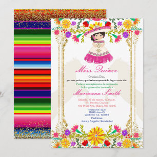 Rosa bunte mexikanische Blumen-Quinceañera  Einladung