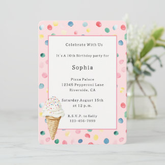 Rosa Bunter Konfetti-Eiscreme-Kegel Geburtstag Einladung