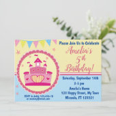 Rosa Burg Princess Einladung zum Geburtstag (Stehend Vorderseite)