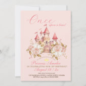 Rosa Burg Prinzessin 1. Geburtstag Party Einladung (Vorderseite)