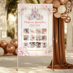 Rosa Burg Prinzessin Erstes Jahr Foto Collage Post Poster