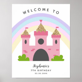 Rosa Burg Prinzessin Geburtstagsparty Begrüßung Un Poster