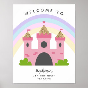 Rosa Burg Prinzessin Geburtstagsparty Begrüßung Un Poster