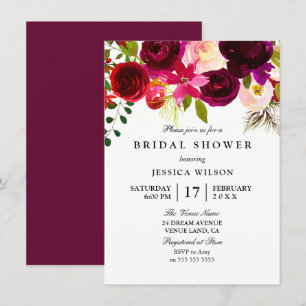 Rosa Burgund Blume Bridal Dusche Einladung