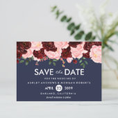 Rosa Burgund Blume Hochzeit der Marine speichern d Save The Date (Stehend Vorderseite)