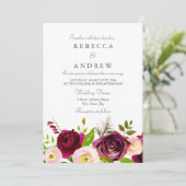 Rosa Burgund & Blush Blume Einladung Hochzeit (Stehend Vorderseite)