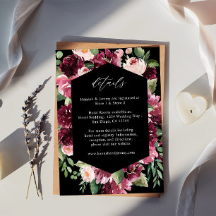 Rosa & Burgund Floral 7 Details - Schwarz Begleitkarte