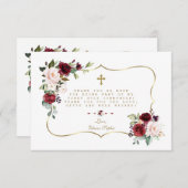 Rosa Burgund Floral Gold Cross Heilige Kommune Dankeskarte (Vorne/Hinten)