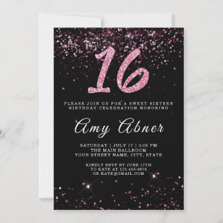 Rosa Burgund Glitzer Glitzern 16 Geburtstag Einladung