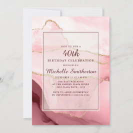 Rosa Burgund Gold Marmor Agate 40. Geburtstag Einladung