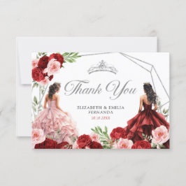 Rosa Burgund Red Twins Royal Princesses 15 Años Dankeskarte