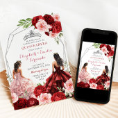 Rosa Burgund Red Twins Royal Princesses 15 Años Einladung