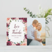 Rosa Burgund Rose Border Wedding Foto Dankeskarte (Stehend Vorderseite)
