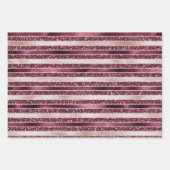 Rosa Burgund Rote Rose Glitzer Streifen Geschenkpapier Set (Vorderseite)