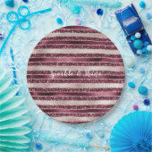 Rosa Burgund Rote Rose Glitzer Streifen Pappteller (Party)