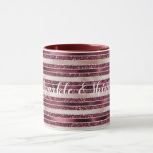 Rosa Burgund Rote Rose Glitzer Streifen Tasse