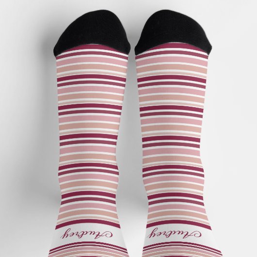 Rosa Burgund und weißer Streifen Socken (Oben)