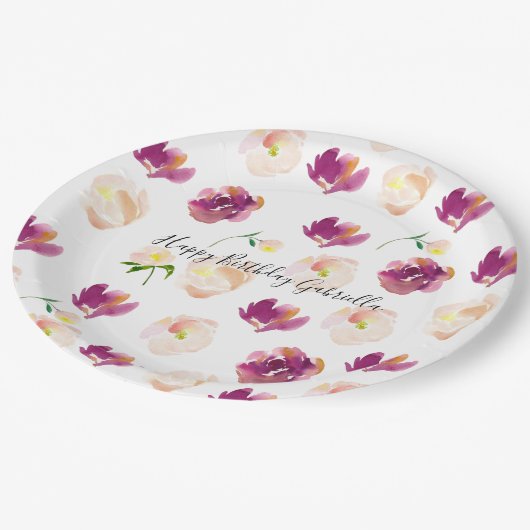 Rosa Burgund Wasserfarbe Pappteller (Schrägansicht)