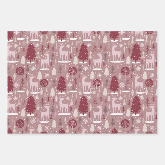 Rosa Burgund Weihnachtsbaum Geschenkpapier Set (Vorderseite)