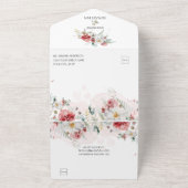 Rosa Burgund Weißer Winter Florals All In One Einladung (Außenbereich)