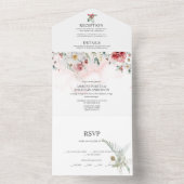 Rosa Burgund Weißer Winter Florals All In One Einladung (Innen Boden)
