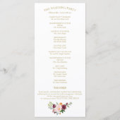 Rosa Burgunder Florales Gold Hochzeitsprogramm Programm (Rückseite)