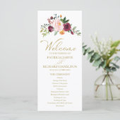 Rosa Burgunder Florales Gold Hochzeitsprogramm Programm (Stehend Vorderseite)