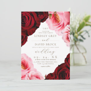 Rosa Burgunder Rosen Blumen Hochzeit  Einladung