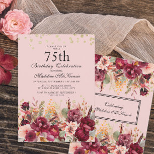 Rosa-burgunderfarbene Blumen mit goldenem Glitter  Einladung