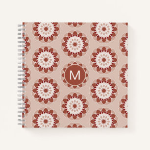 Rosa burgunderfarbene florale Mandala-Muster-Monog Notizblock