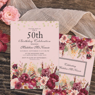 Rosa-burgunderrote Blumen mit goldenem Glitter zum Einladung